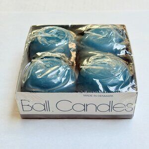 Vintage‎ Bed Bath And Beyond Blue Ball Candles Made In Denmark 4 Snow Balls
